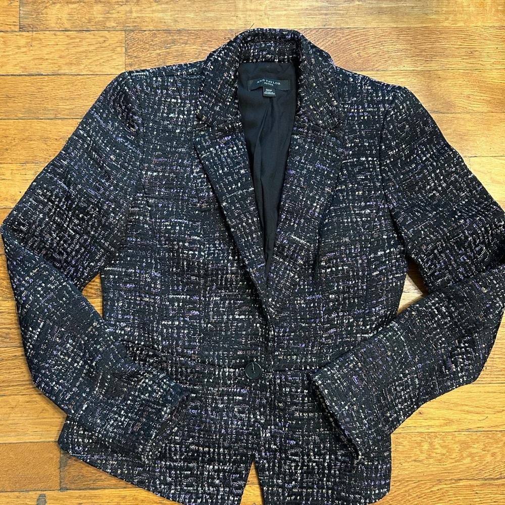 Ann Taylor Black and Purple Tweed Jacket